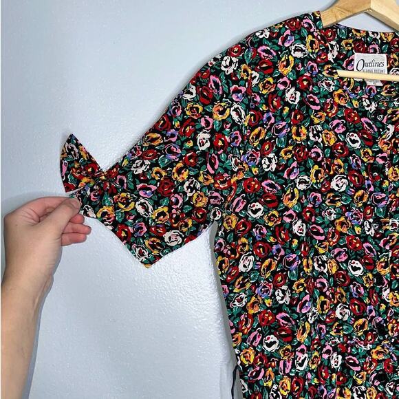 Outline Debora Kuchme Vintage Micro Floral Midi Dress Size 6 Red, Green, Black - Picture 2 of 12